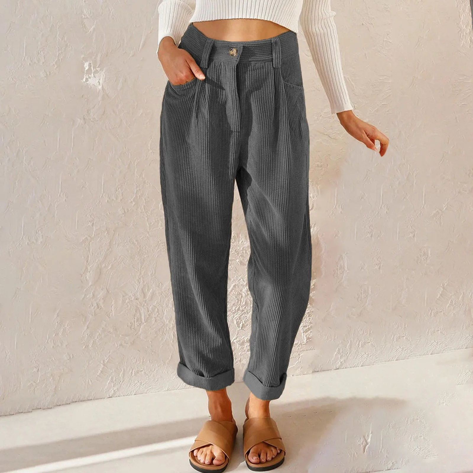 

Solid Corduroy Loose Straight Pants Trousers Women Spring Autumn High Waist Casual Pants 2024 Fashion Lady Oversize Loose Pants