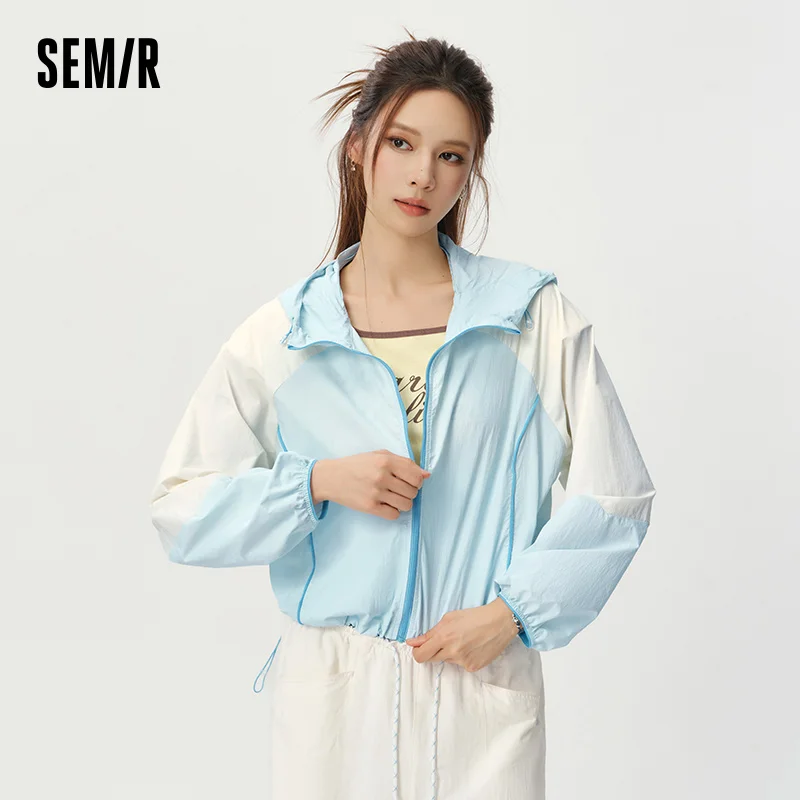 Semir Women Jacket Color Block UV Protection Cool Feeling Loose Short Length Fresh Trendy 2026 Summer Fashion Top