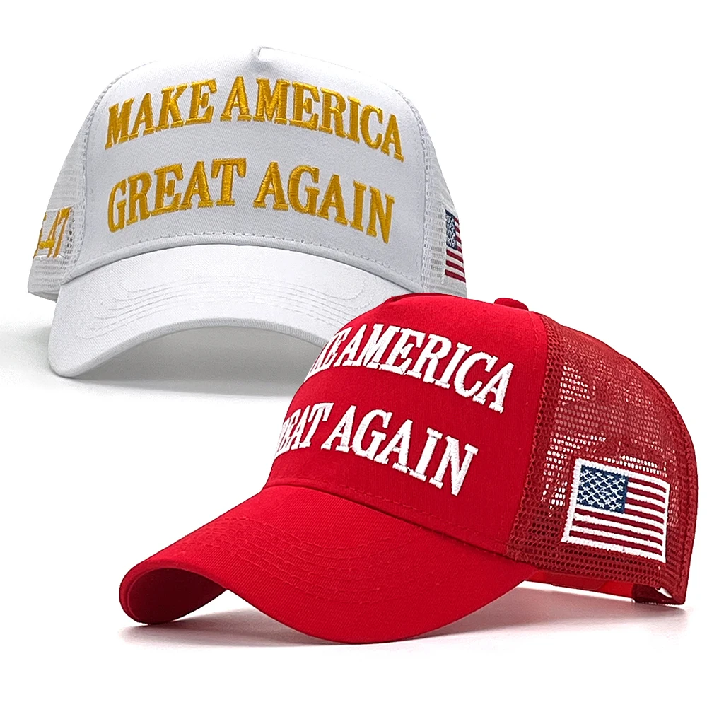 Donald Trump 2024 Election Campaign Supporters MAKE AMERICA GREAT AGAIN Trucker Hat 45 47 Embroidery USA Flag Mesh Back MAGA Cap