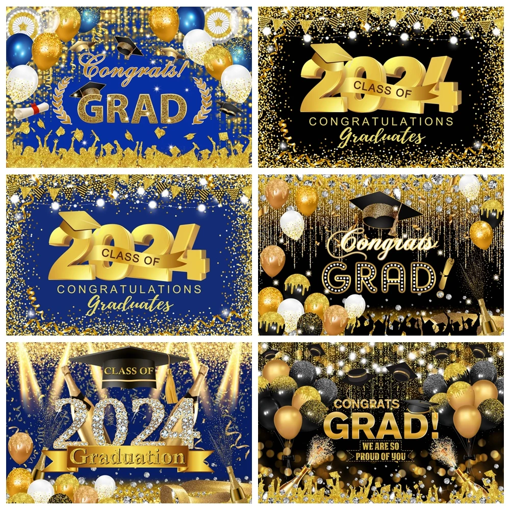 

Graduation Backdrop Congratulations Graduates Hats Golden Light Bokeh Photography Background For Photo Studio Vinyl Photophone