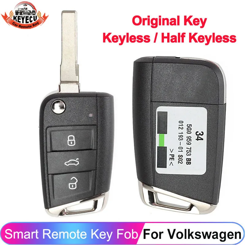 KEYECU Original Key Remote OEM 434MHz ID48 MQB Chip For Volkswagen MQB Golf VII MK7 For Skoda Octavia A7 2017 5G0959753BC AB BB