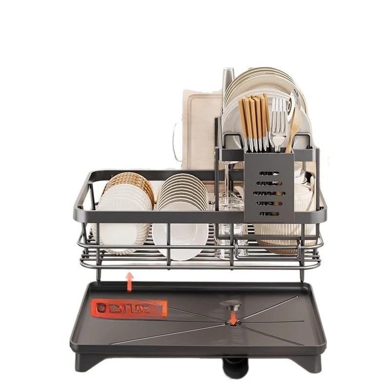 

Stainless steel plates chopsticks dishes storage rack bowl double drain basket kitchen