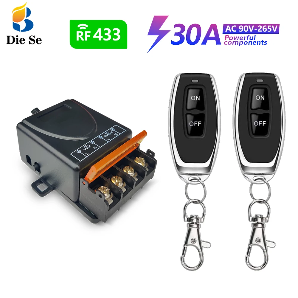 433MHz Remote Control Switch AC 220V 30A High Power On Off Remote Control Transmitter 50m for Water Pump LED/Electric Appliance