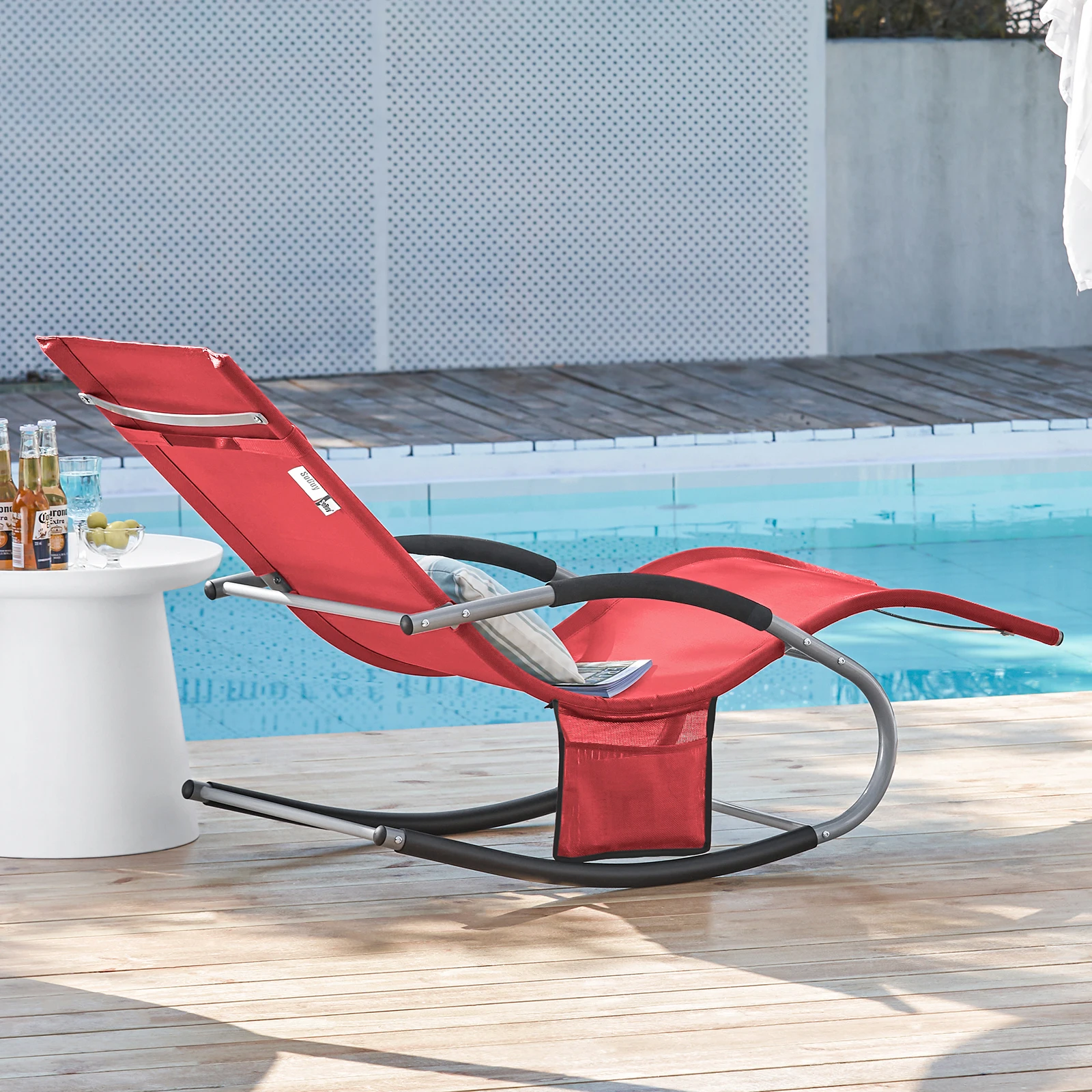 SoBuy OGS28 Sonnenliege Gartenliege wetterfest Liegestuhl Schaukelstuhl mit Kopfkissen Outdoor Terrasse Balkon Camping bis 150kg – Detail 32