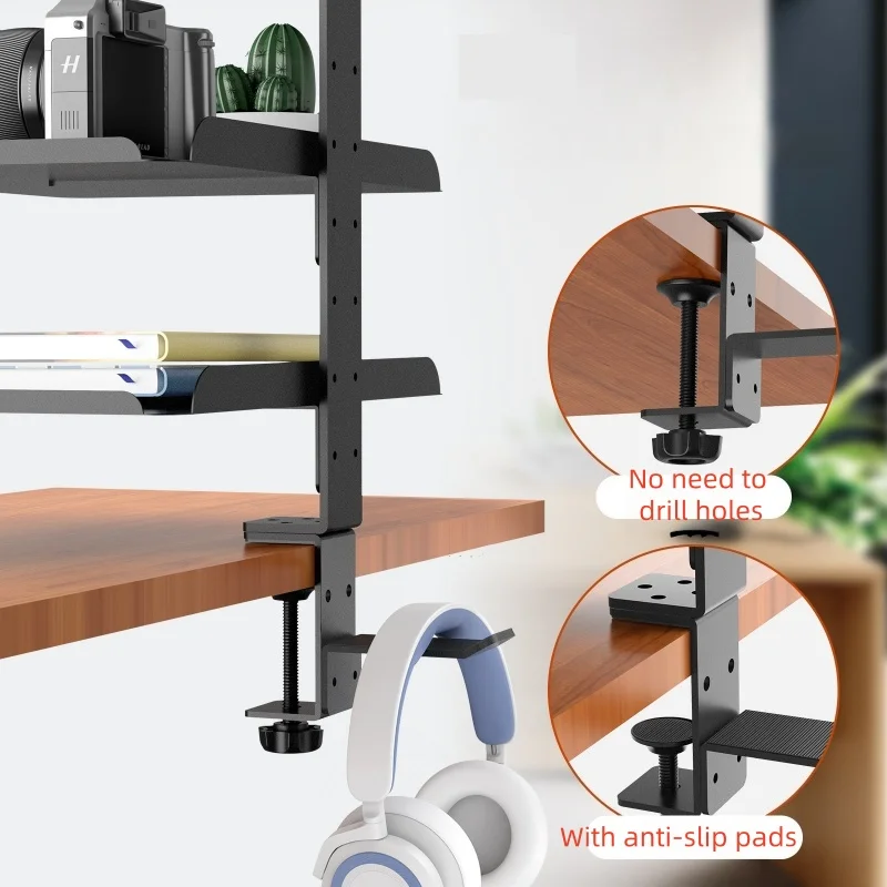 3 -Tier Multifunctional Desk Side Storage Rack Adjustable Desktop Expansion Stand Desk Side Storage Rack Anti-Slip Organizer New