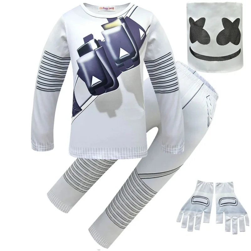 Costume cosplay per bambini Costume da DJ Costume cosplay per ragazzi Abito bianco con stampa 3D Pulover Costume da festa di Halloween
