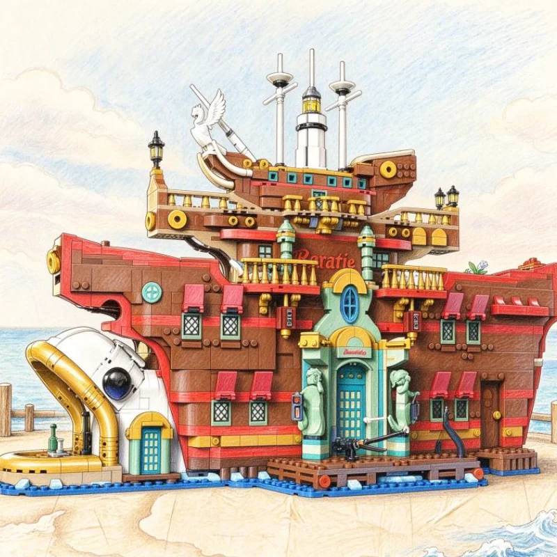2026 3402pcs Popular Movies Navigation King Baratie Floating Restaurant Model Building Blocks Toy For Birthday Festival Gifts