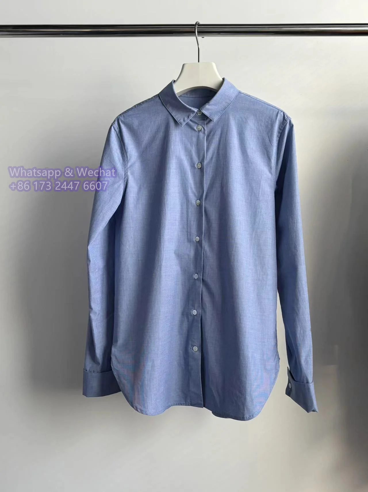 Brand-TheR0 Women Shirt Blouse Cotton Blue Full Sleeve Front Button Casual Vintage Oversize Turndown Collar