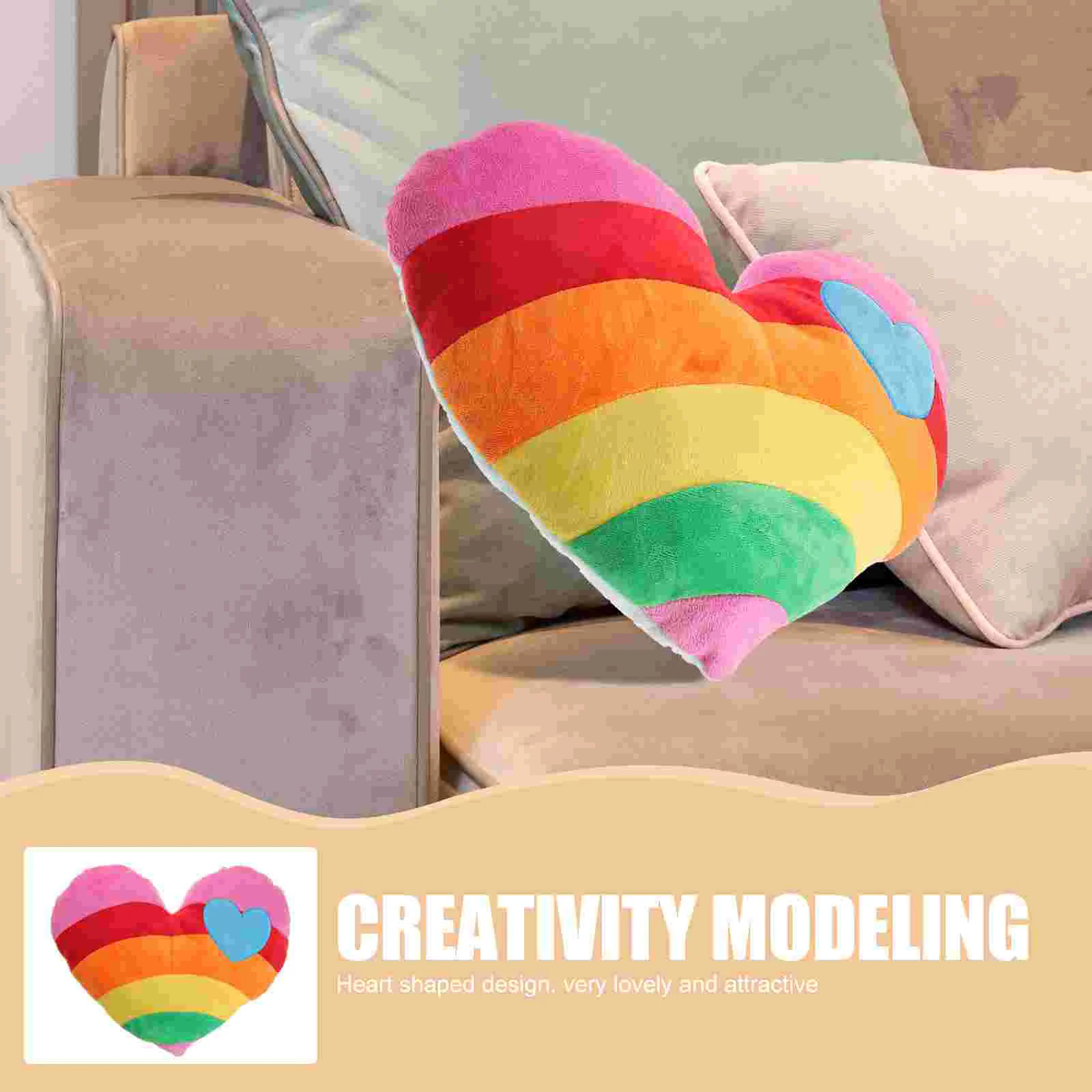 1PC Rainbow Heart-shaped Throw Pillow Plush Heart-shaped Bolster Lovely Heart Shape Pillow Cushion Creative Gift Supplies for