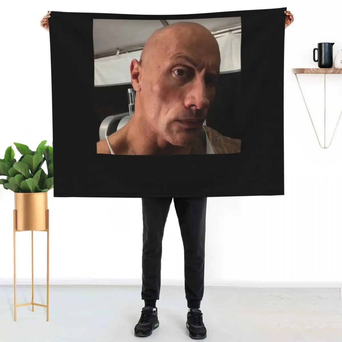Dwayne The Rock Johnson eyebrow raise meme Throw Blanket couch cozy soft plush fuzzy picnic outdoor blanket