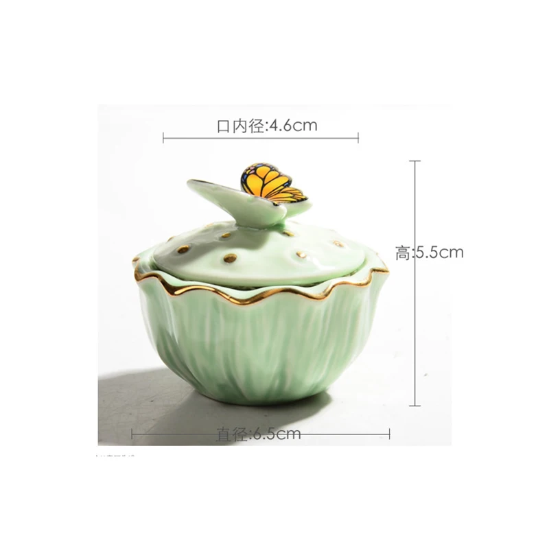 Ceramic Butterfly Jewelry Box with Lid Candy Jar Fine Home Nuts Powder Pill Sealed Jar Necklace Earrings Ring Storage Container