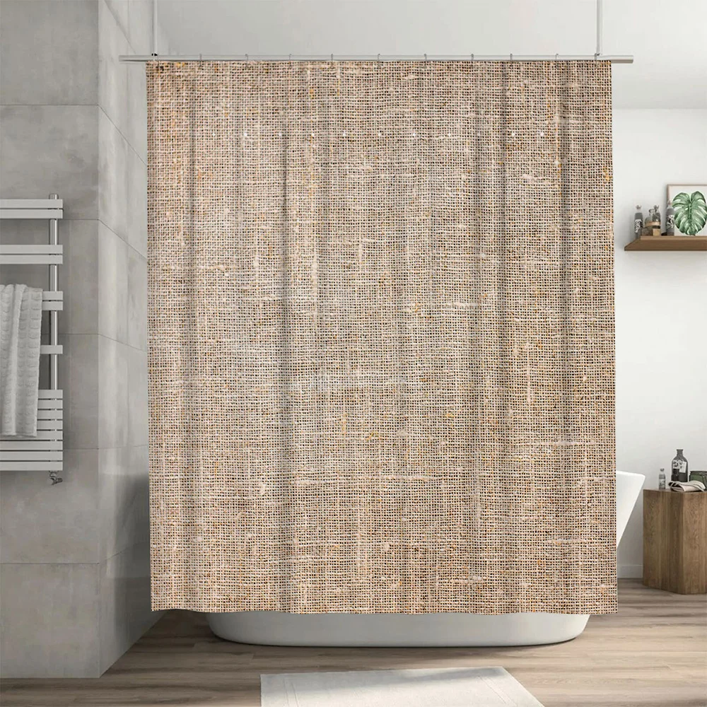 Natural Linen Shower Curtain with Rustic Woven Design Soft Waterproof Fabric for Bathroom Decor - view 3