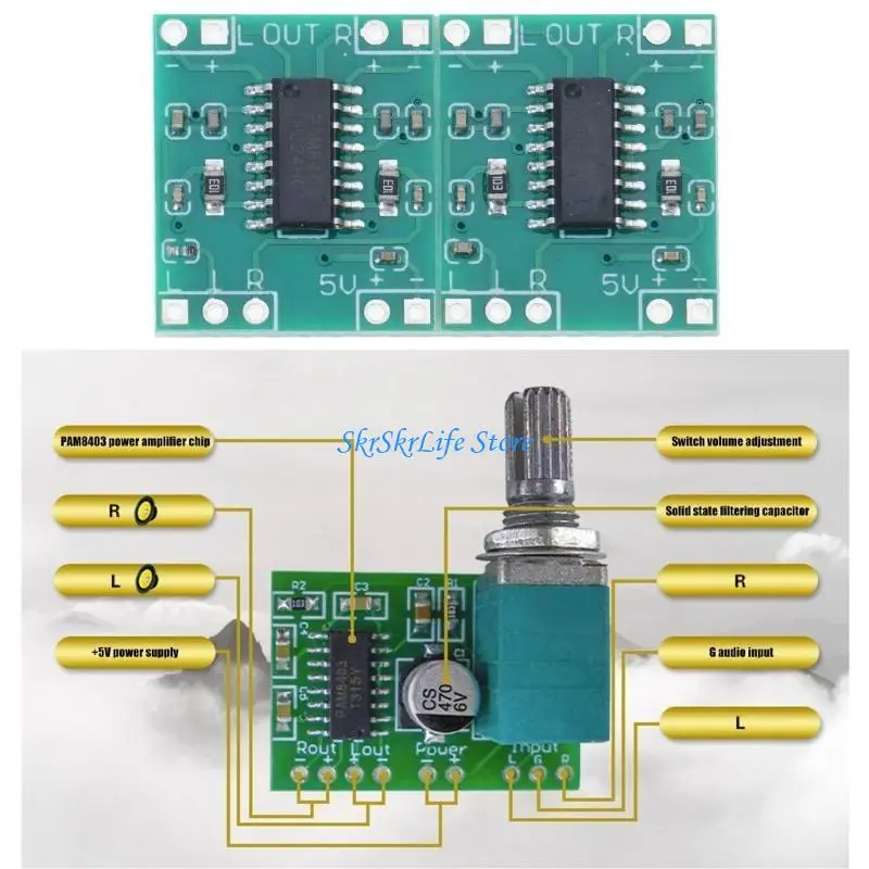 E65E 2x3W PAM8403 Class D Amplifier Board Digital Amplifier Sound Module 2.5V-5V USB