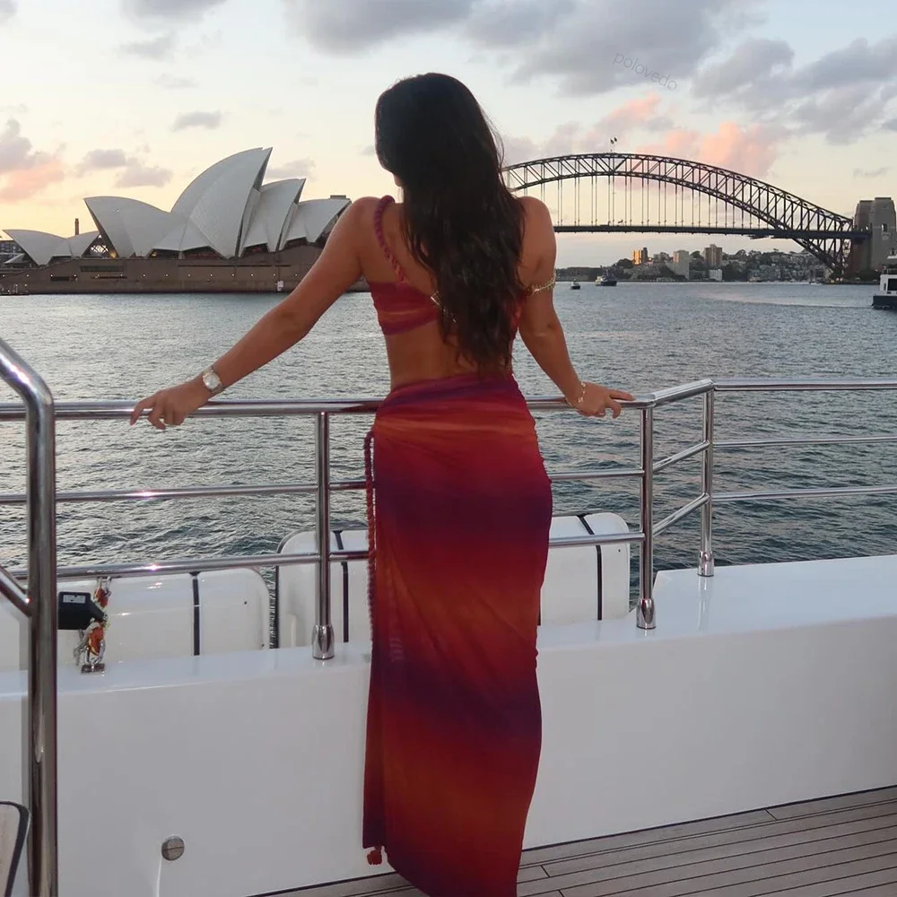 Sexy Gradient 3 Pieces Bikini Set With Cover Up Push Up Bikinis Women Swimsuit Female Swimwear Long Skirt Bathing Suit Beachwea