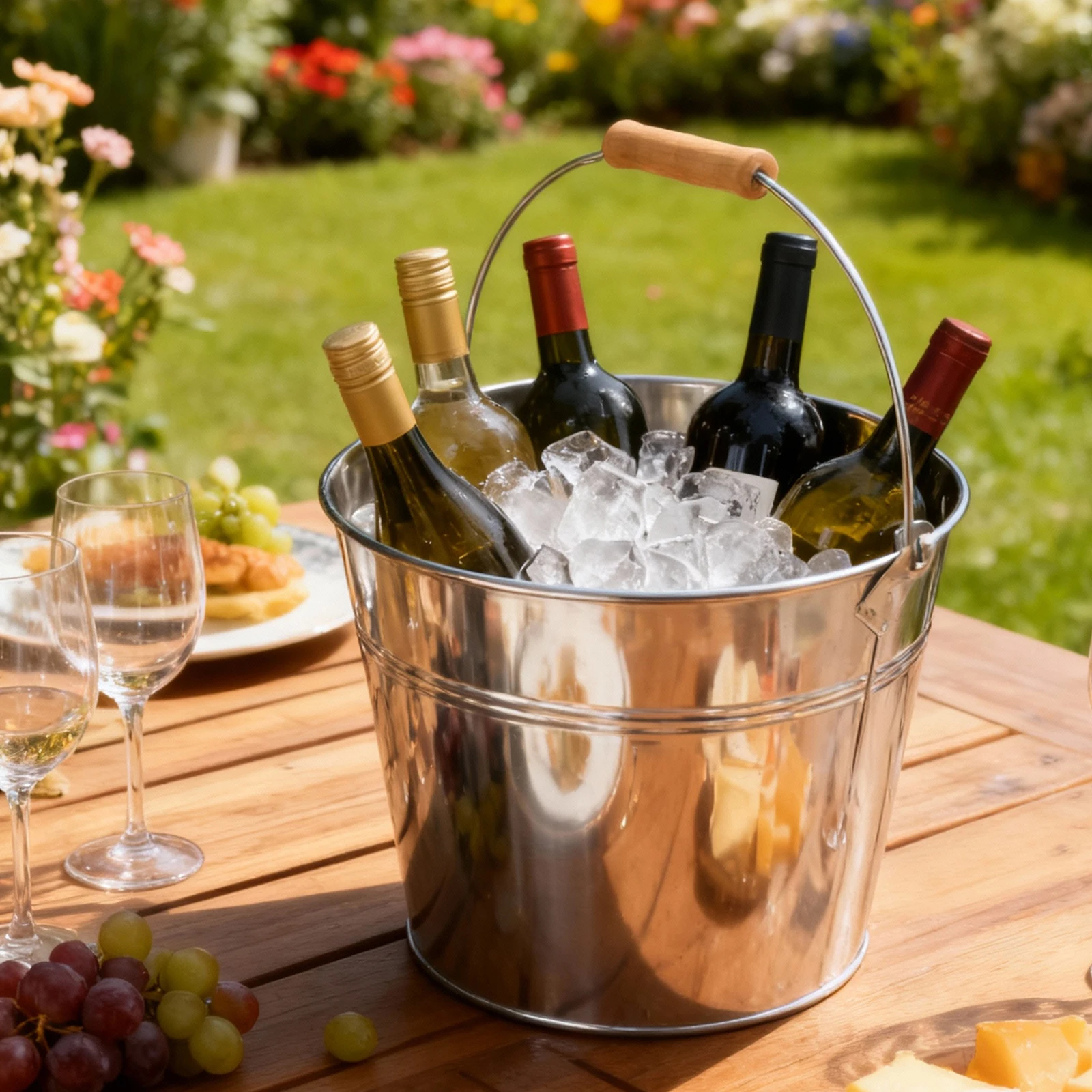 

Party Drink Cooler Bucket Shower Succulent Planters Beer Bucket With Handle Metal Buckets With Wooden Handle