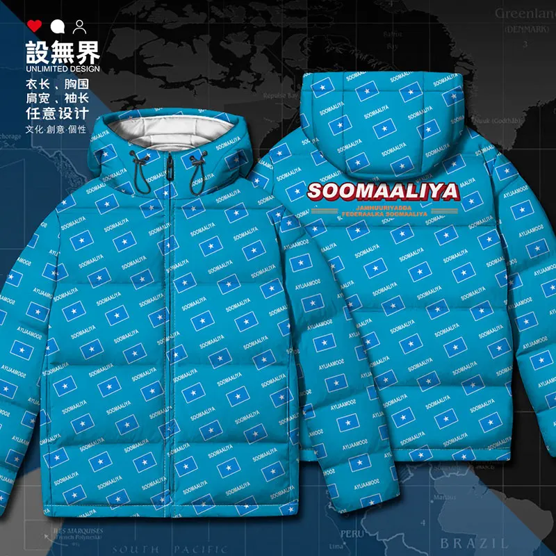 

Somalia Somali Soomaaliya SOM SO country flag White duck down Jackets Warm Design Man clothes puffer Hooded down coat Winter