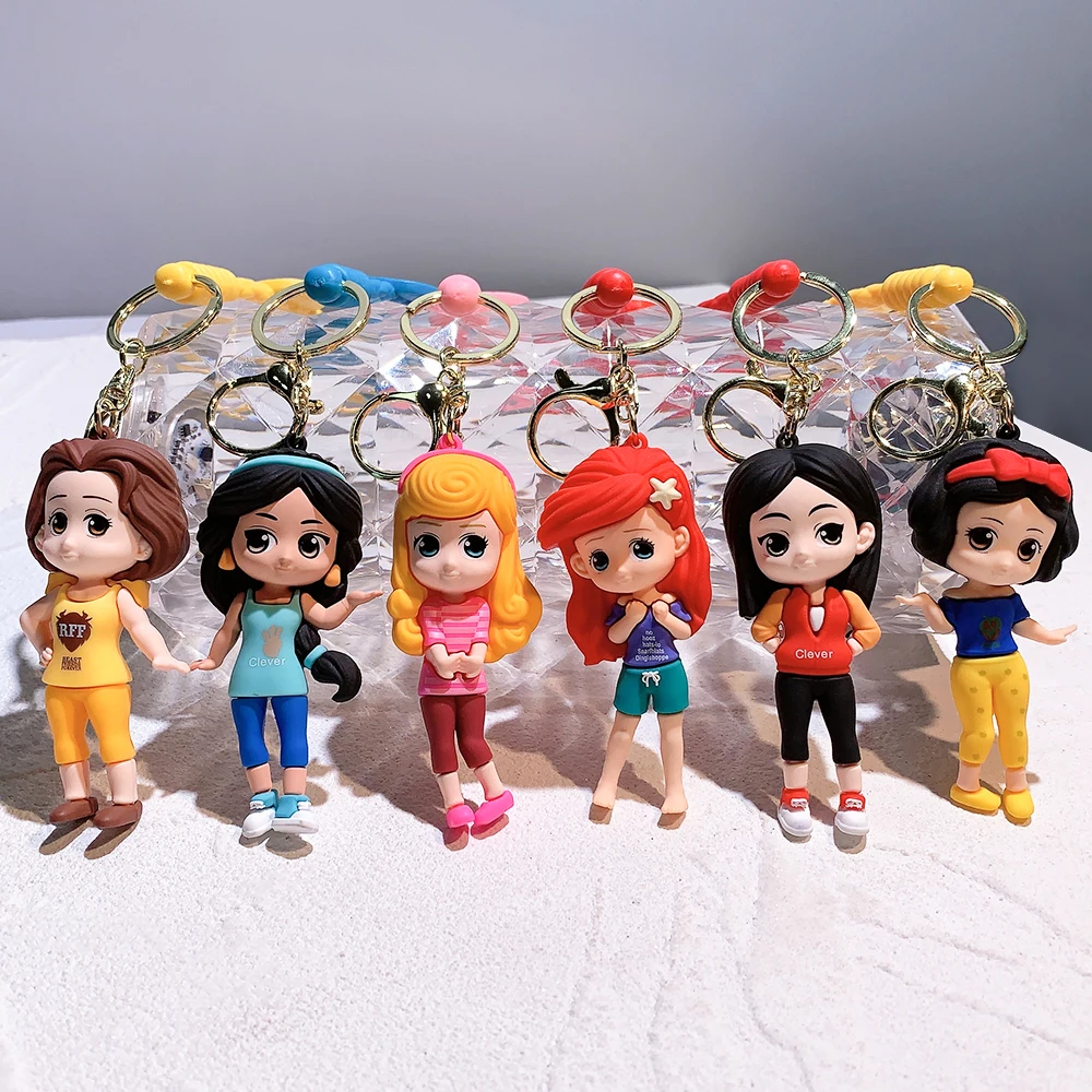 Disney Princess Collection Keychain Charm Jewelry Frozen Snow White Pendant Keyring Car Backpack Key Chain Accessories Gifts