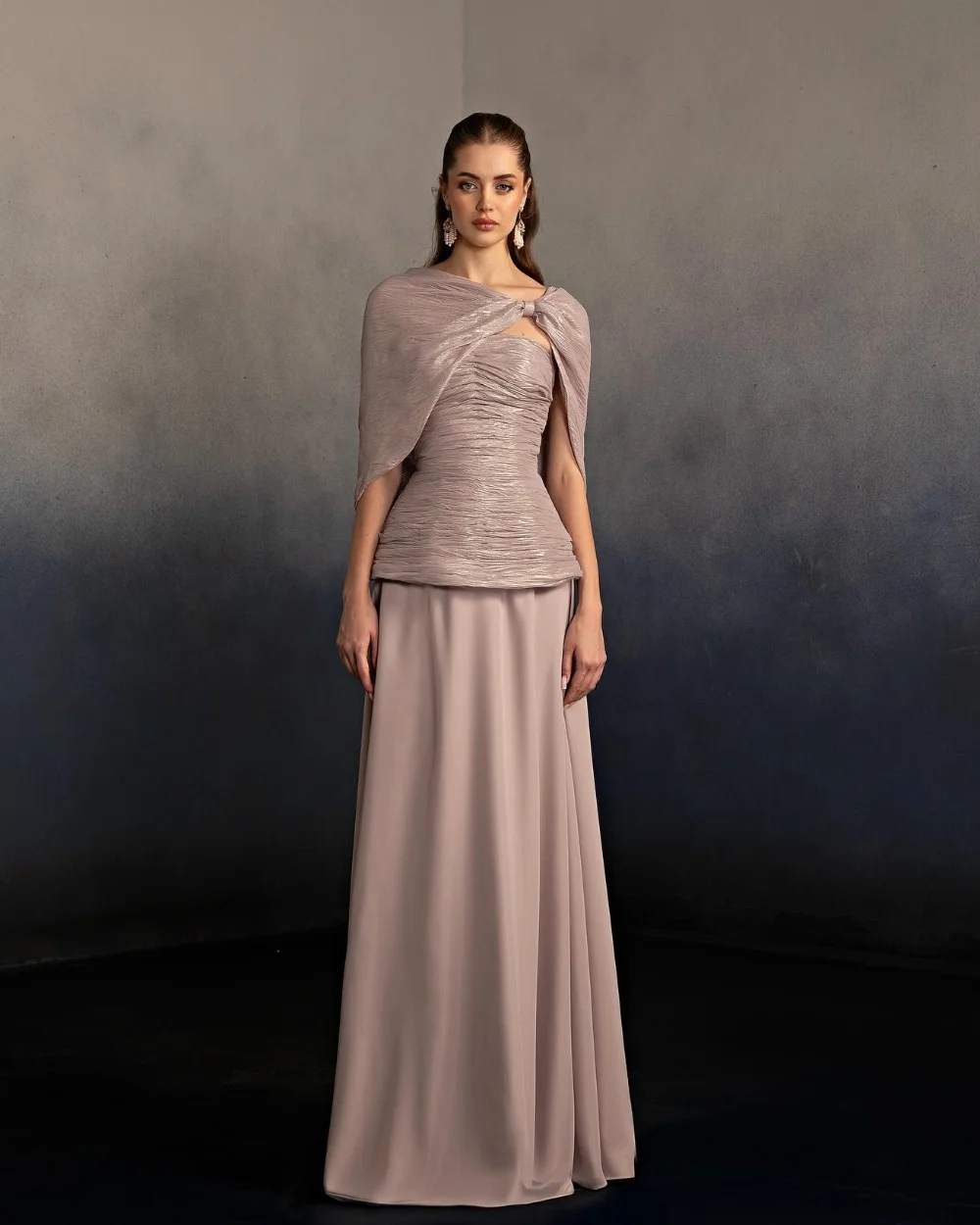 Customized Modern Style Exquisite Pleat Ruched Shawl A-line Strapless Long Dresses Evening Dresses Sizes Available High Quality