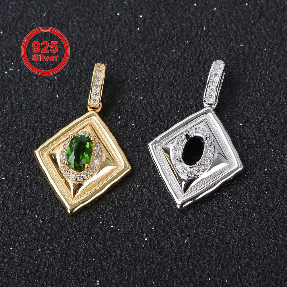 Geometric 925 Sterling Silver Pendant Setting for 4x6mm Oval Stone, Simple DIY Jewelry Making Blank Mounting