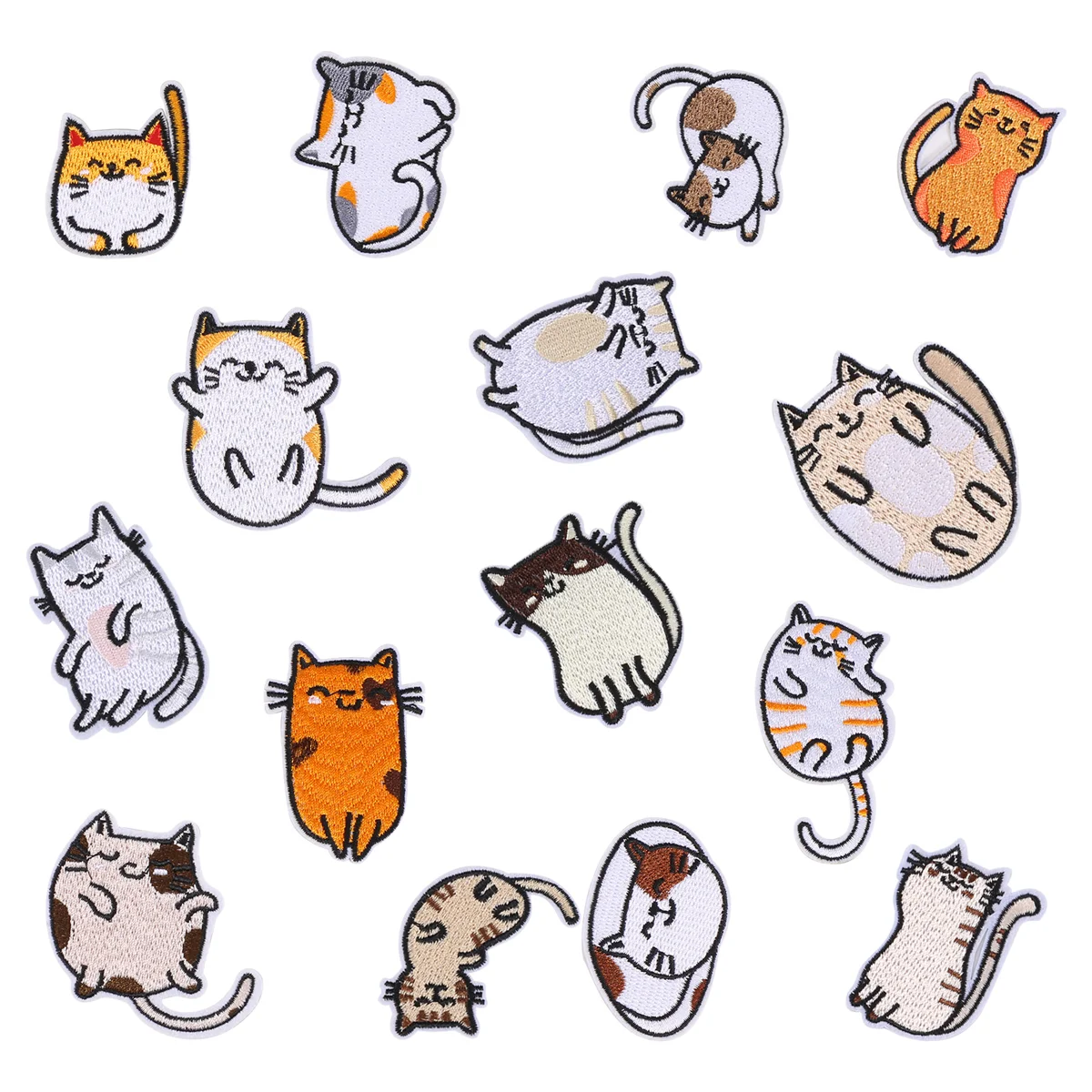 ジーンズやジャケット用の刺繍入りアイアンオンパッチ,キュートで鮮やかな猫の刺embroidery,ソーイングアップリケ,DIYアクセサリー,15個
