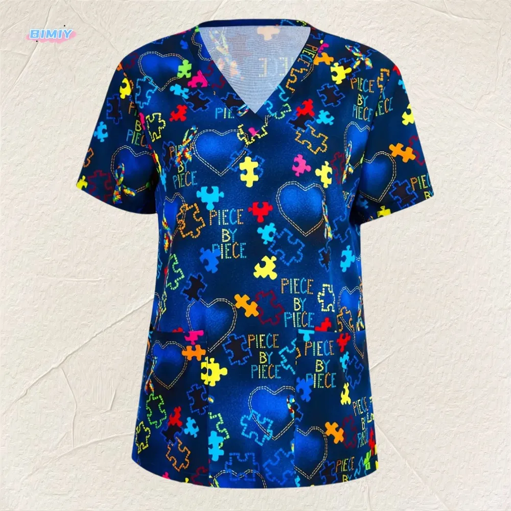 Stylish Summer Clothes  Nursing Scrubs Uniform Women Working Uniform Blouse Short Sleeve V-neck tee Blusas Nursing Clothes Nurse