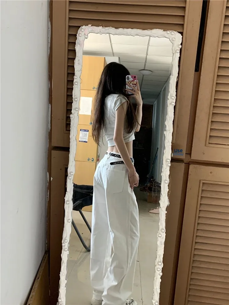 

Американские ретро-джинсы с высокой талией и широкими штанинами для женщин, весенние, свободные, струящиеся, удлиненные, буткат, в пол