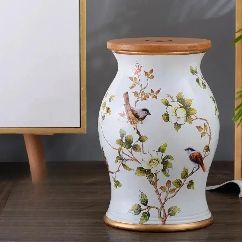 Ceramic Drum Stool American Dressing Stool Shoe Changing Home Decoration Ornament Storage Pouf Sitting Door Bedroom Furniture