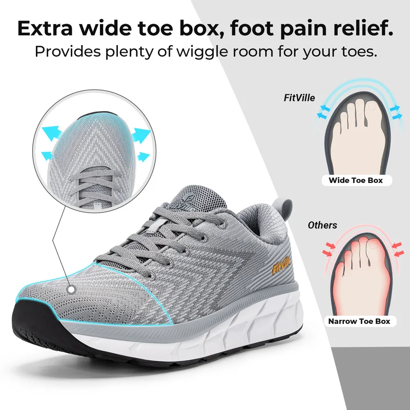 FitVille Mens Wide Fit Trainers Lightweight Sneakers