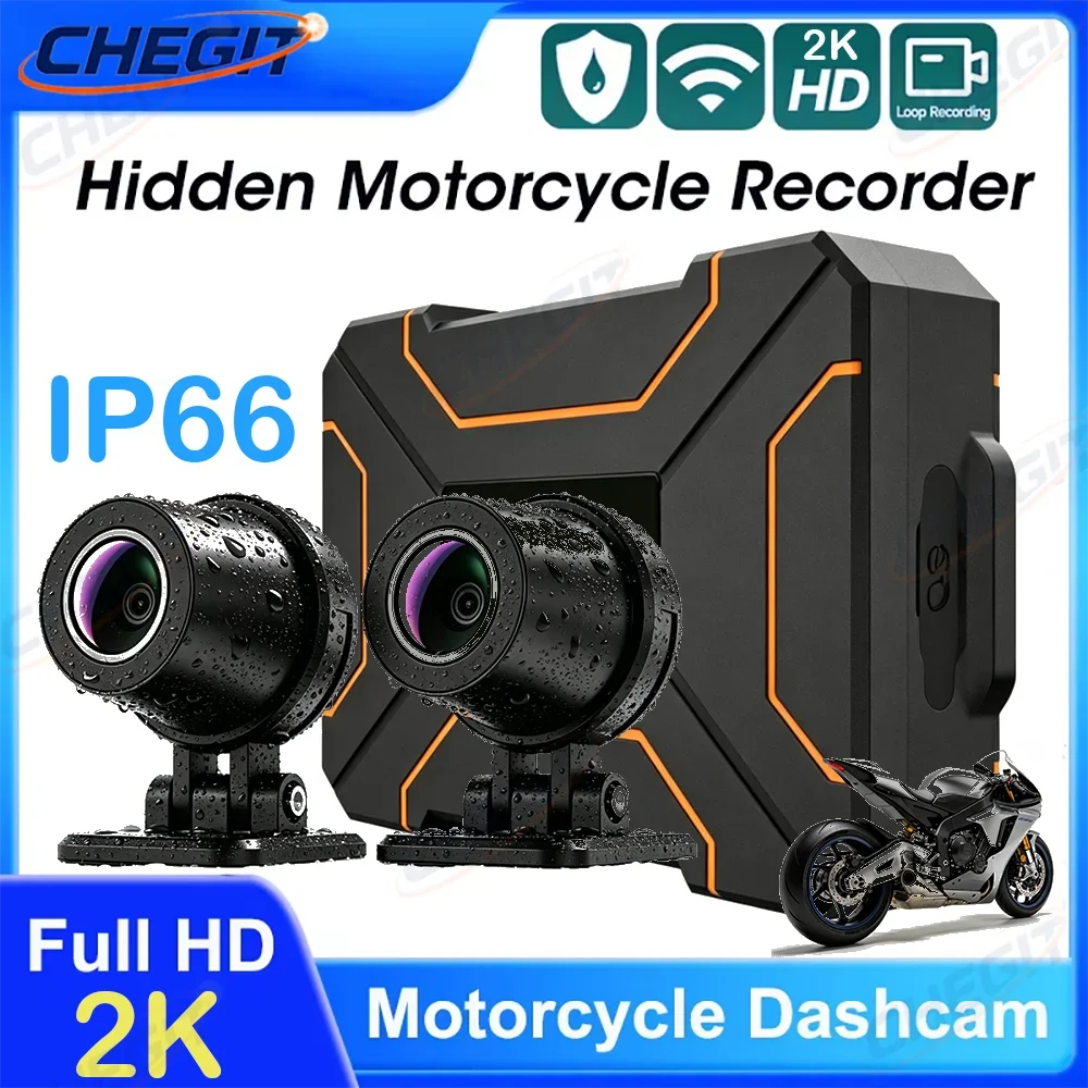 New 2K 1080P Dual Front Rear Lens Hidden Motorcycle Dash Cam IP66 Waterproof WiFi APP Motorbike DVR Recorder All Weather Safety