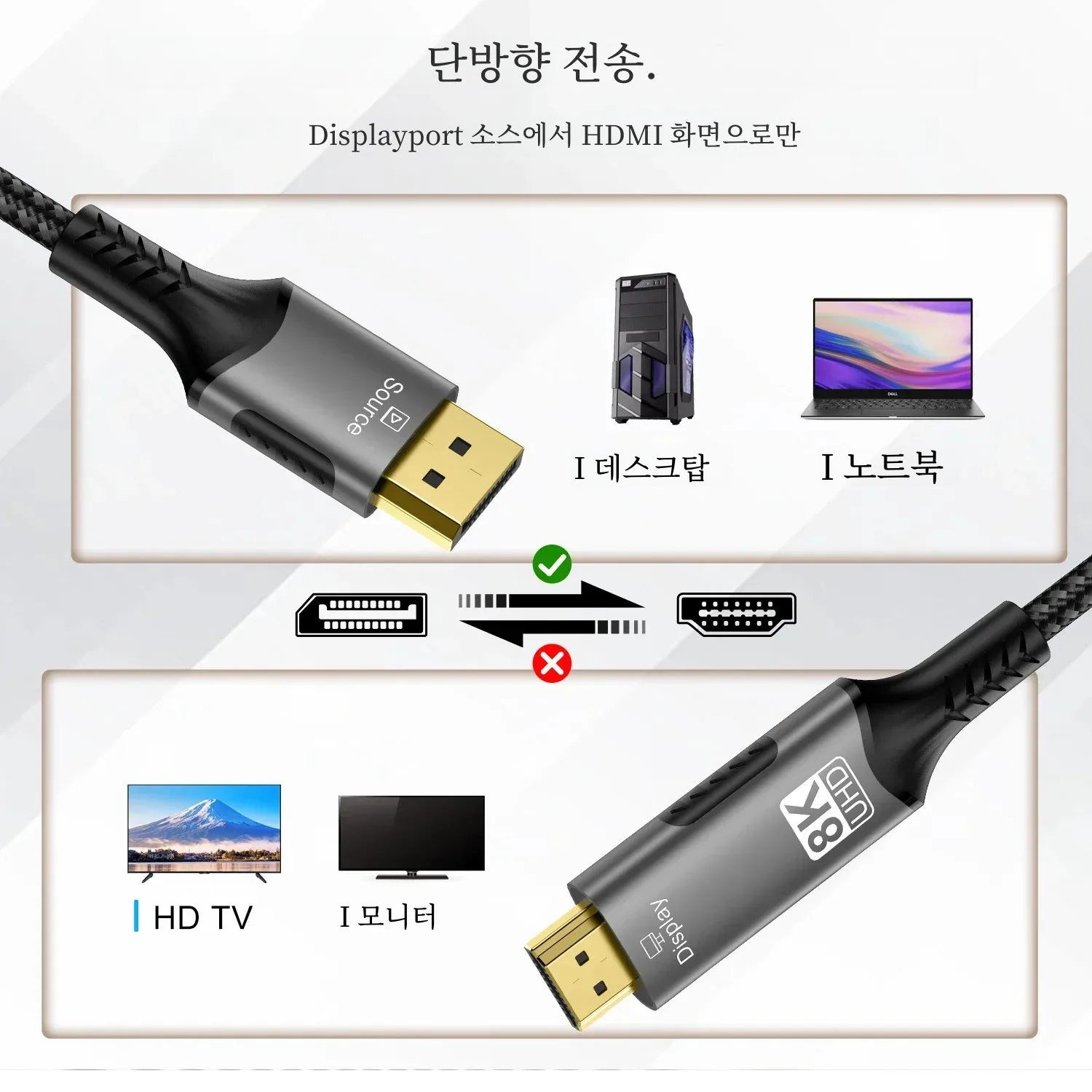 PC HDTV 프로젝터용 비디오 오디오 디스플레이 포트-HDMI 호환 케이블, DP-HDMI 어댑터, 8K @ 60Hz, 4K @ 120hz