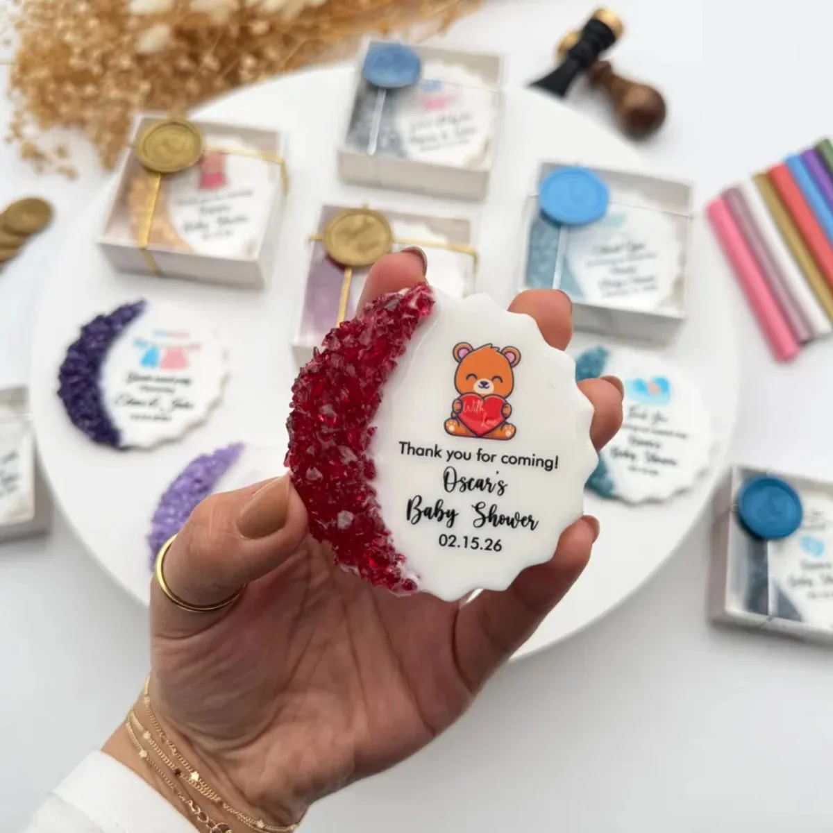 Baby Shower Favors for Guest, Gender Reveal Party Gifts, Pregnancy announce, New Baby Gift, Personalized Resin Fridge Magnet, Ke