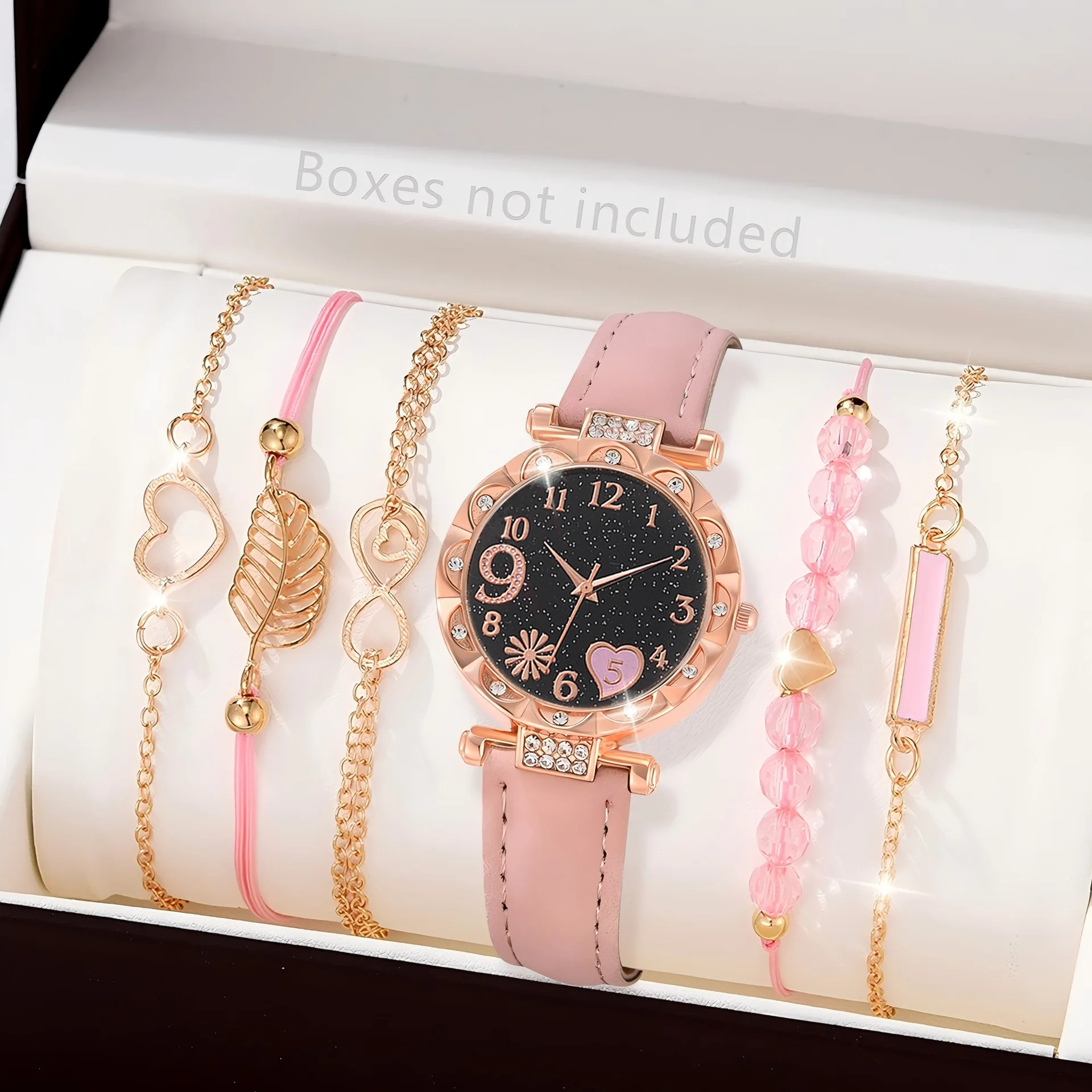 

6 шт. комплект часов для женщин, роскошные кожаные аналоговые женские кварцевые наручные часы, модный комплект часов-браслет, женский Relogio Feminino