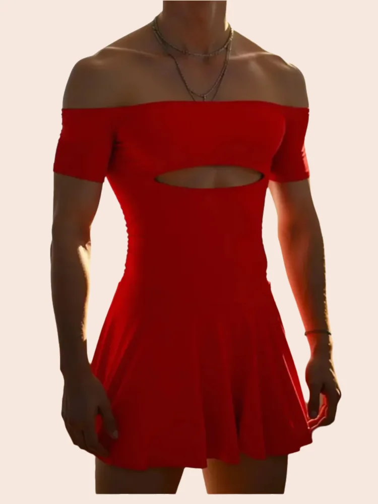 

Sexy porno lingerie men's servant expose chest crotchless off-the-shoulder dress red couple flirting tight-fitting uniform adult