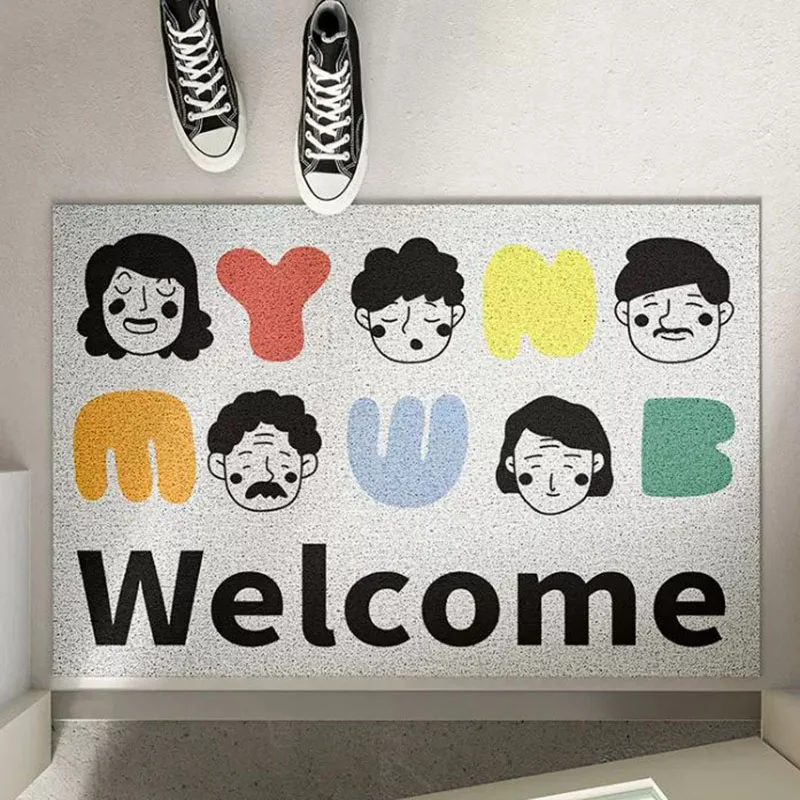 Family Welcome Floor Mat Entrance Doormat Boy &Girl Non-slip PVC for Entry Porch Hallway Entryway Home Decor Dust Removal Carpet