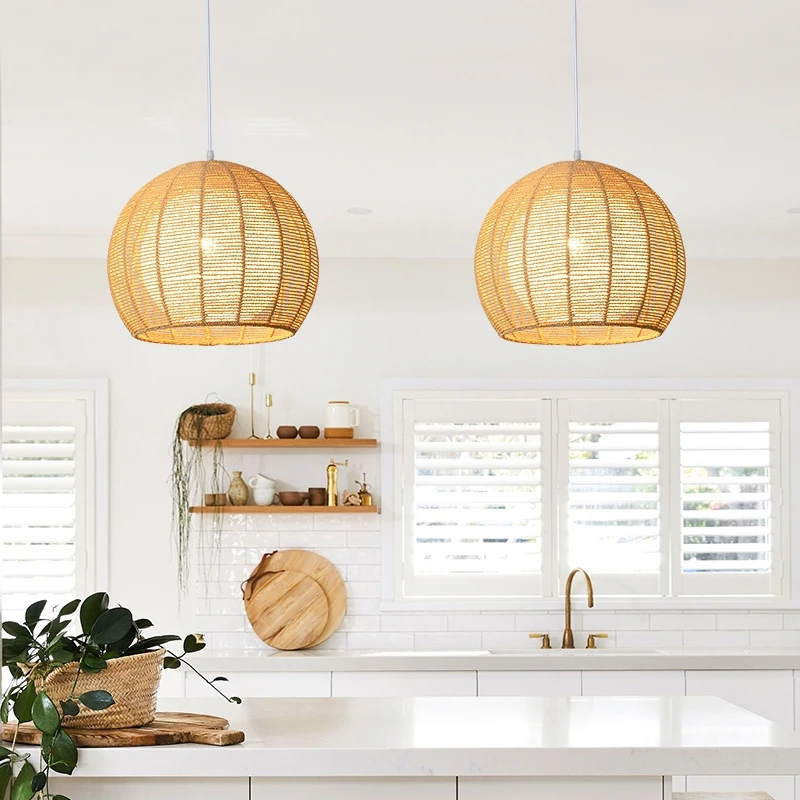 

Japanese Wabi Sabi Handmade Hemp Rope Led Pendant Lights Restaurant Bar Home Decor Dining Room Bedroom Rattan Lamp Chandelier