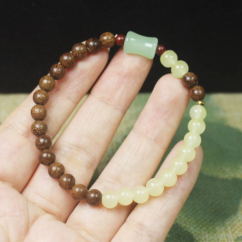 

6mm Green - Glass Bead , Bamboo-Style Bracelet, Prayer Beads, Simple and Elegant Personalized Jewelry, Buddhi