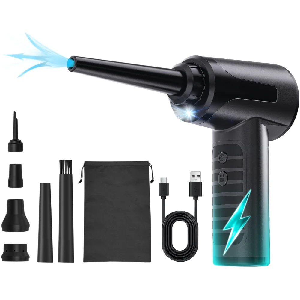 Cordless Handheld Air Duster 75000PA USB-C Charging 3 Levels 43000RPM LED for Office Electronics Cleaning Cordless