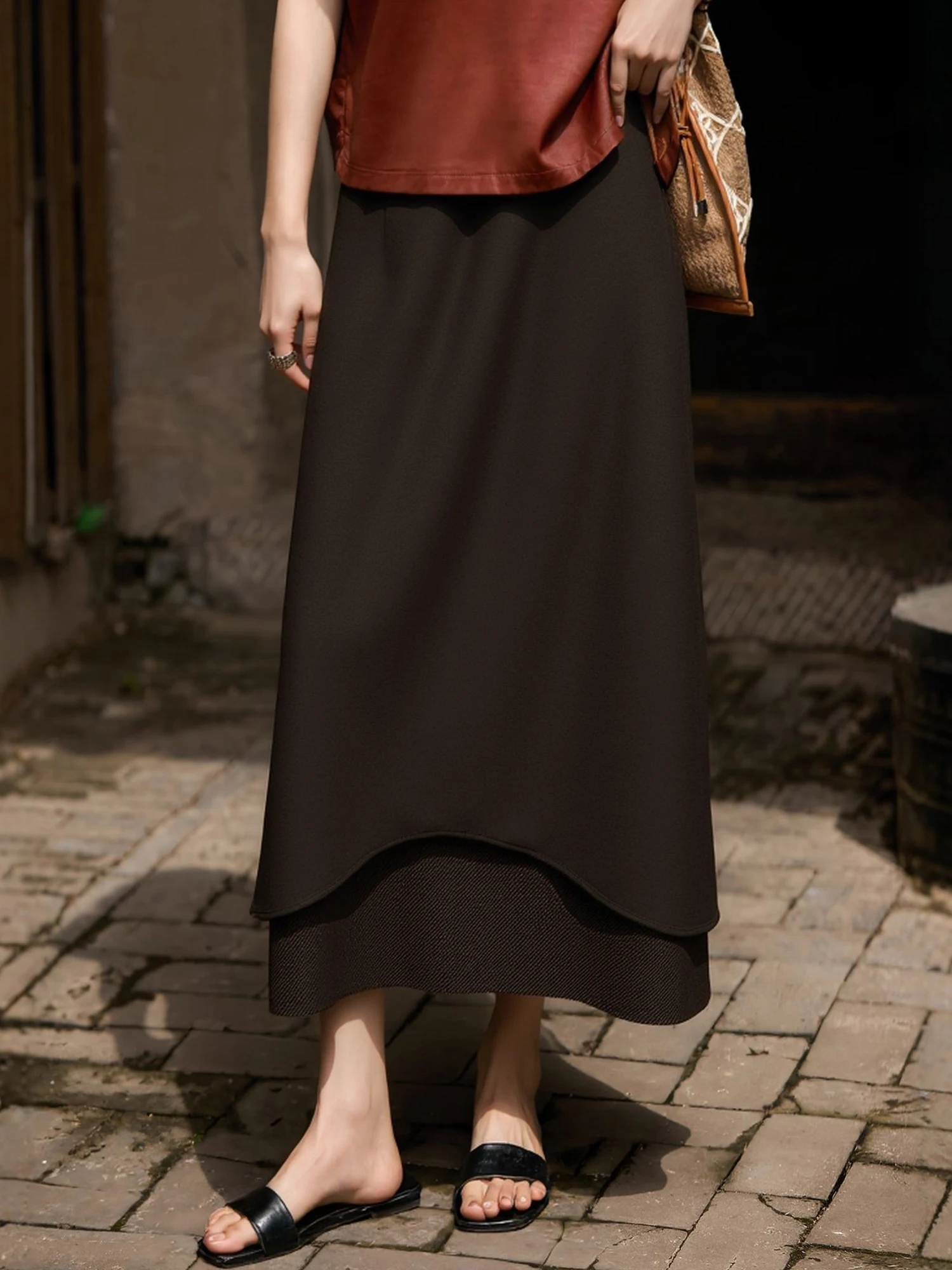 

Винтажная шерстяная юбка Chivirin для женщин, оригинальная повседневная юбка А-силуэта с высокой талией из смесового полиэстера для ежедневной носки