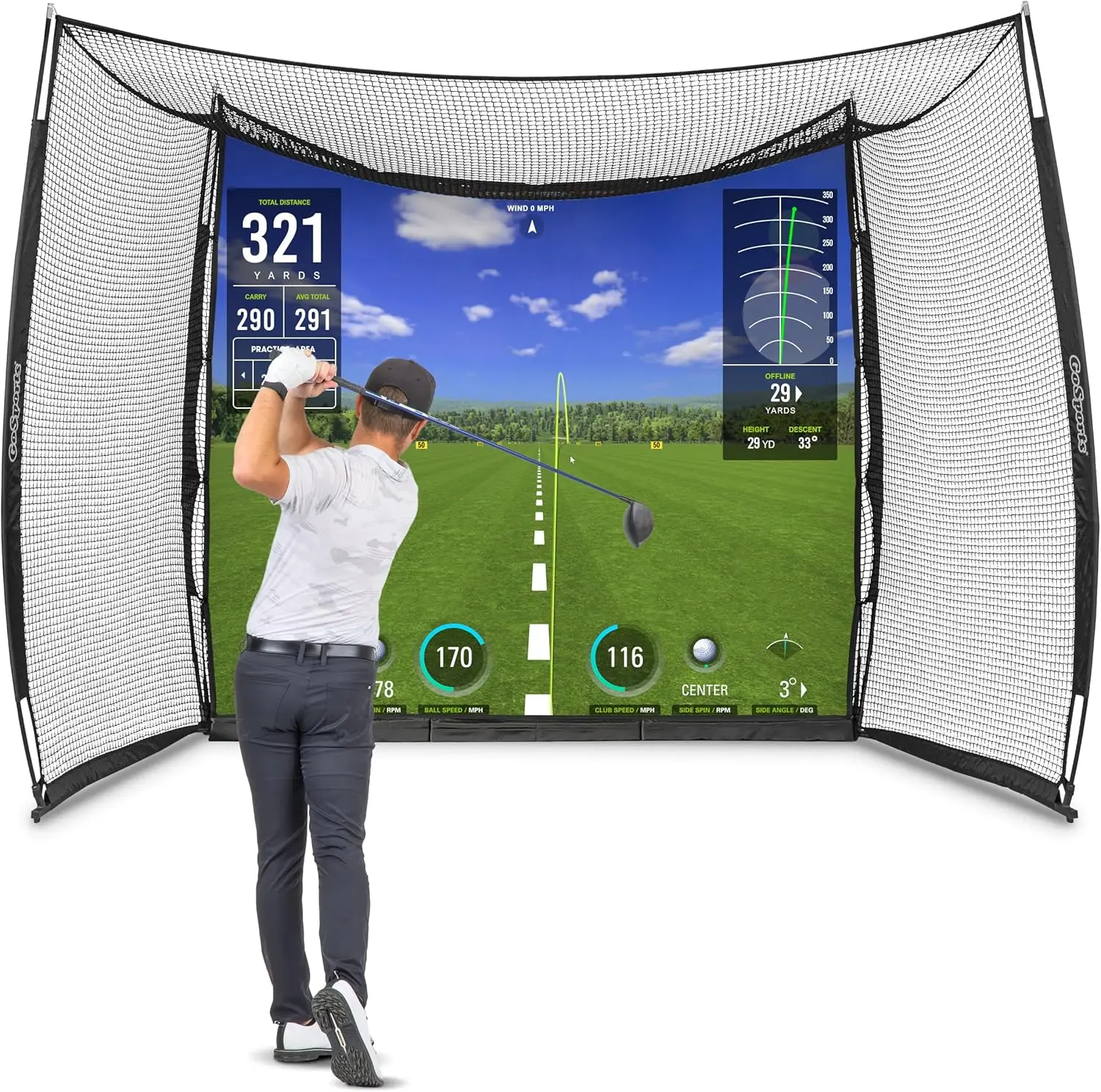 Range Cage 10 ft x 8 ft Golf Practice Hitting Net with Impact Screen - Driving Range or Simulator Screen