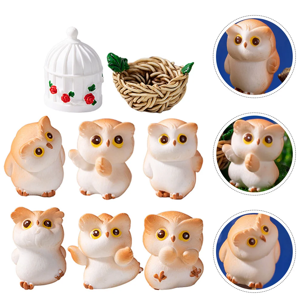 1 set mini gufo decorazione artigianale in resina vibrazione giardino micro paesaggio ornamento per desktop auto torta decorazione della casa piccolo animale