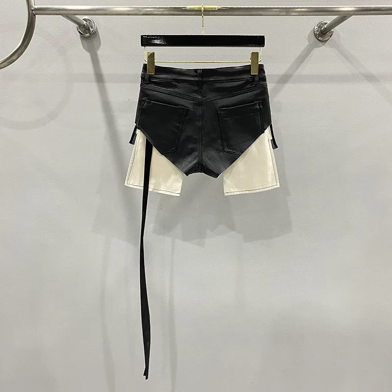Women's Ultra Short Coated Denim Triangle Big Pockets Sexy Ladies Short Pants Black