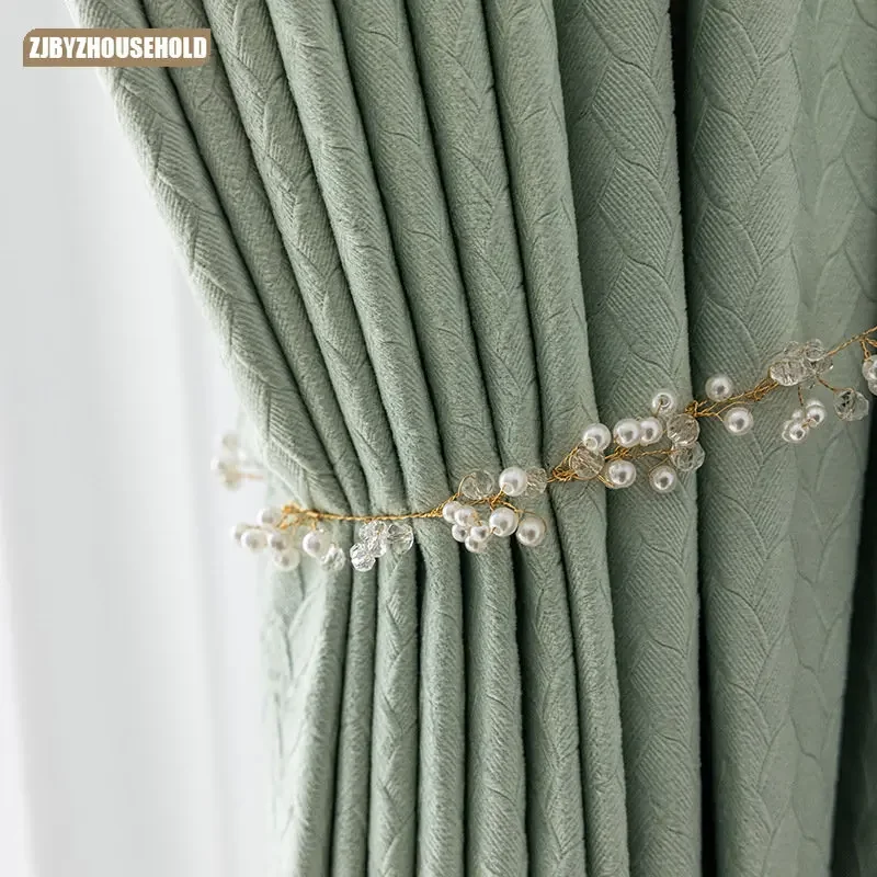 

French Light Luxury and Simple Modern Velvet Embossed Curtains for Living Dining Room Bedroom Shading Window Balcony Curtain