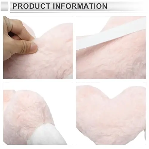 Plush Heart-Shaped Car Neck Pillow With Winged Design, Soft Faux Fur Memory Foam Support For Travel And Driving, Pink And White - view 4