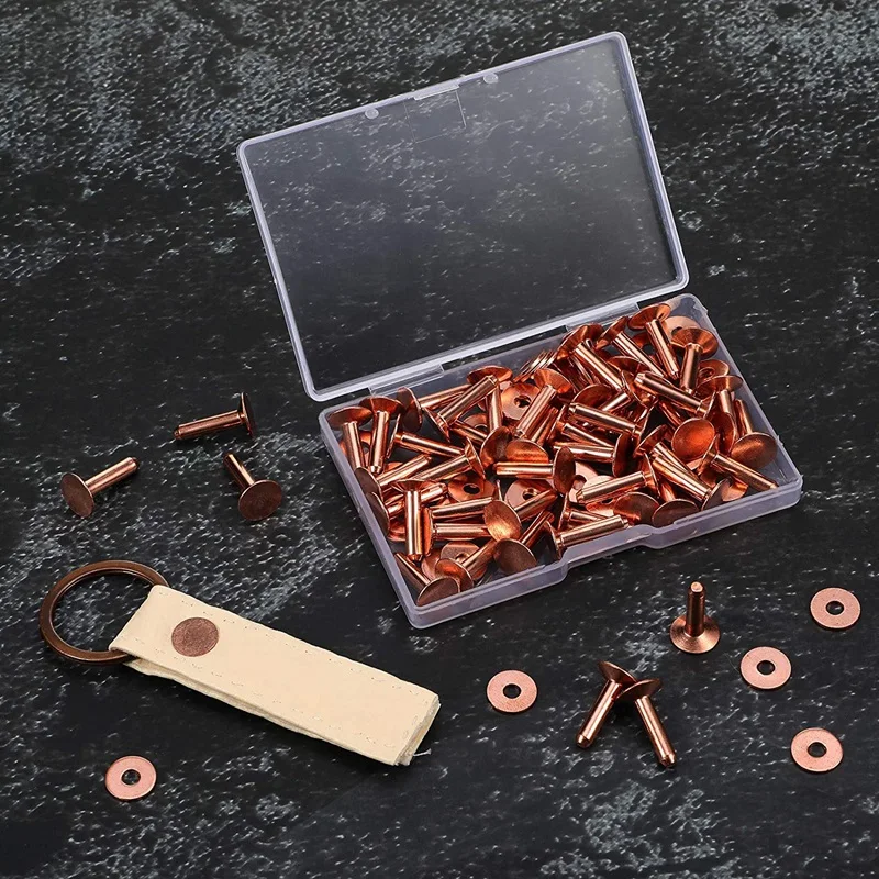 100 Sets Copper Rivets And Burrs Washers Leather Copper Rivet Fastener For Collars Leather DIY Craft Supplies