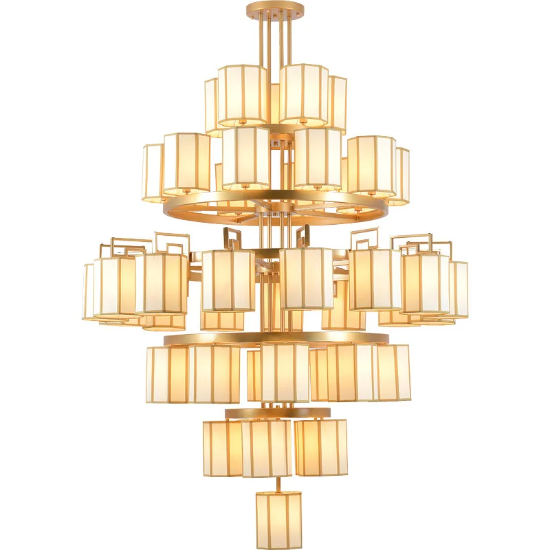 

New Chinese style, duplex building, large chandelier, hotel, living room, stairs