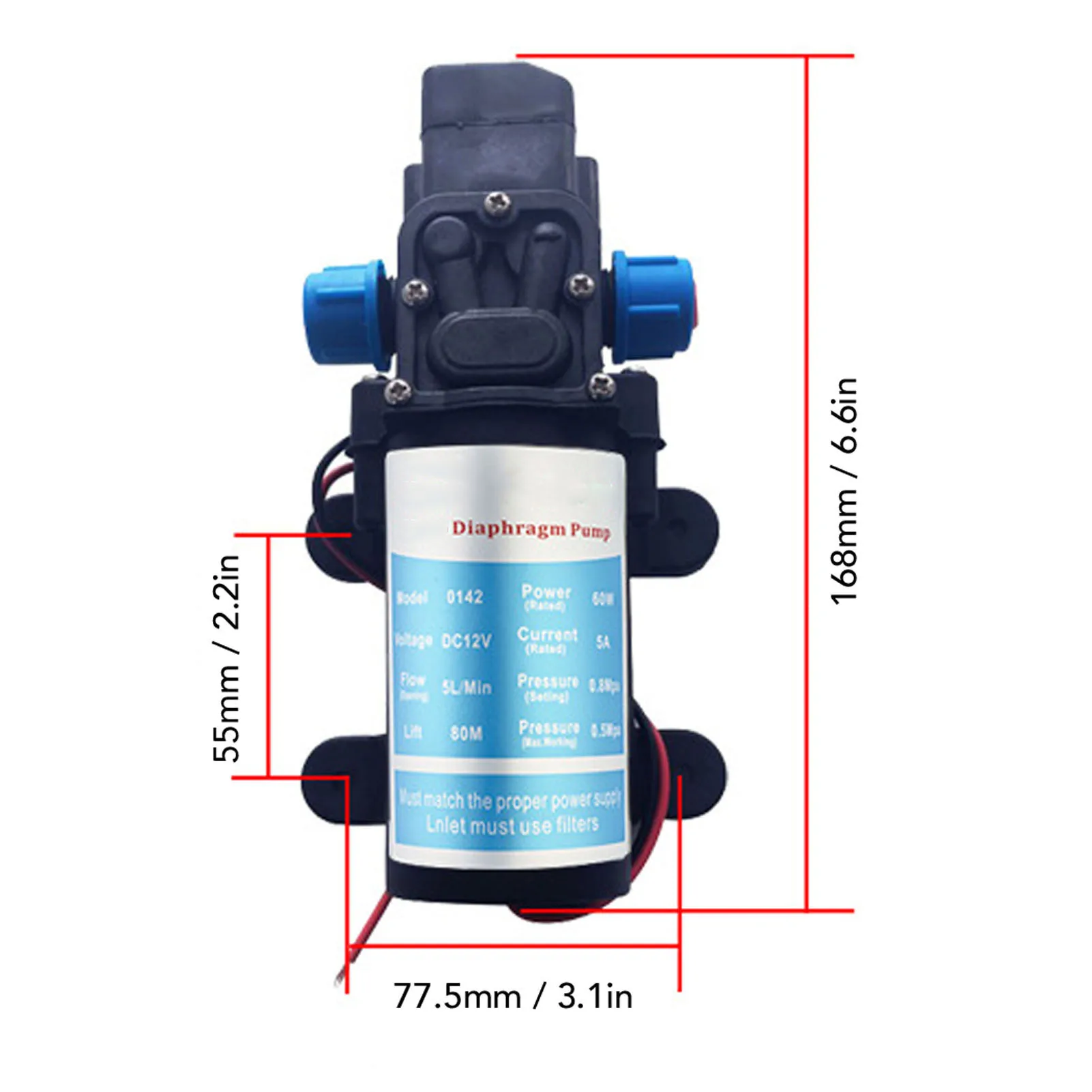 Electric Diaphragm Pump Diaphragm Pump Self Priming Water Pressure Booster Electric Pump G1/2 Inlet and Outlet 60W 80M Head