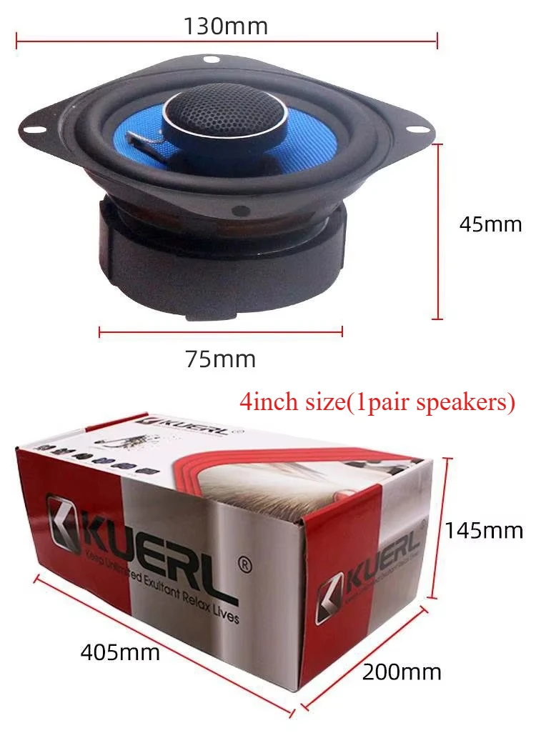 1 pair 2-Way RMS 50W-4Inch/60W-5inch/70W-6.5inch for choose  4OHM 88db High-midrange 12V Car audio Coaxial Speaker with Tweeter