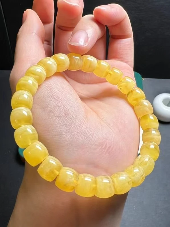 Natural Yellow Amber Oval Beads Bracelet Gemstone Women Men Healing 9+mm Stretch Amber Jewelry AAAAAA