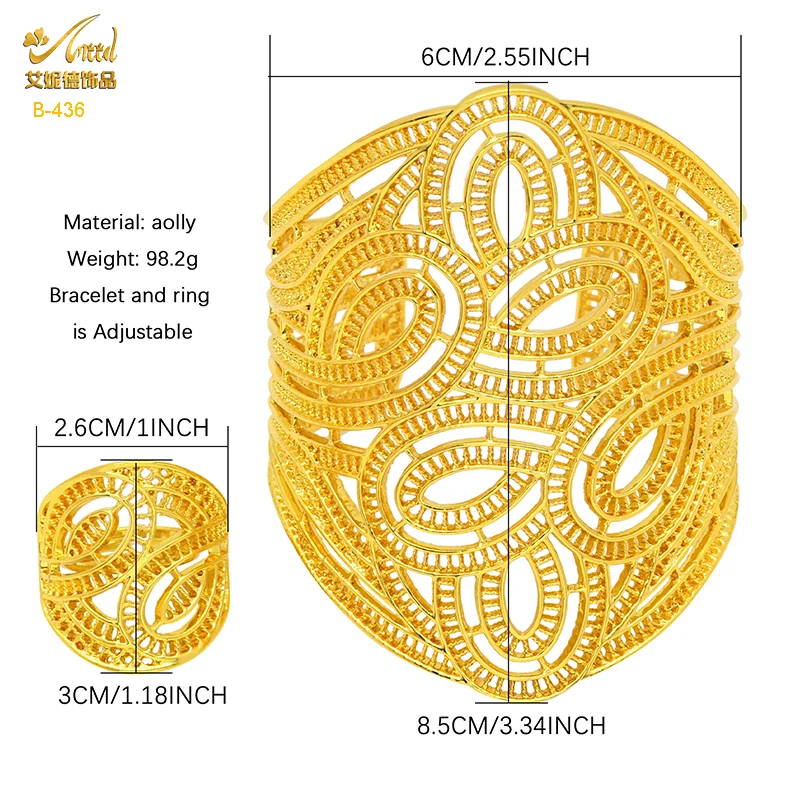 ANIID Dubai Bracelet Ring for Women Wedding Gold Color Cuff Bangles Female Luxury Indian Designer Bracelet Ethiopian Jewelry image 5