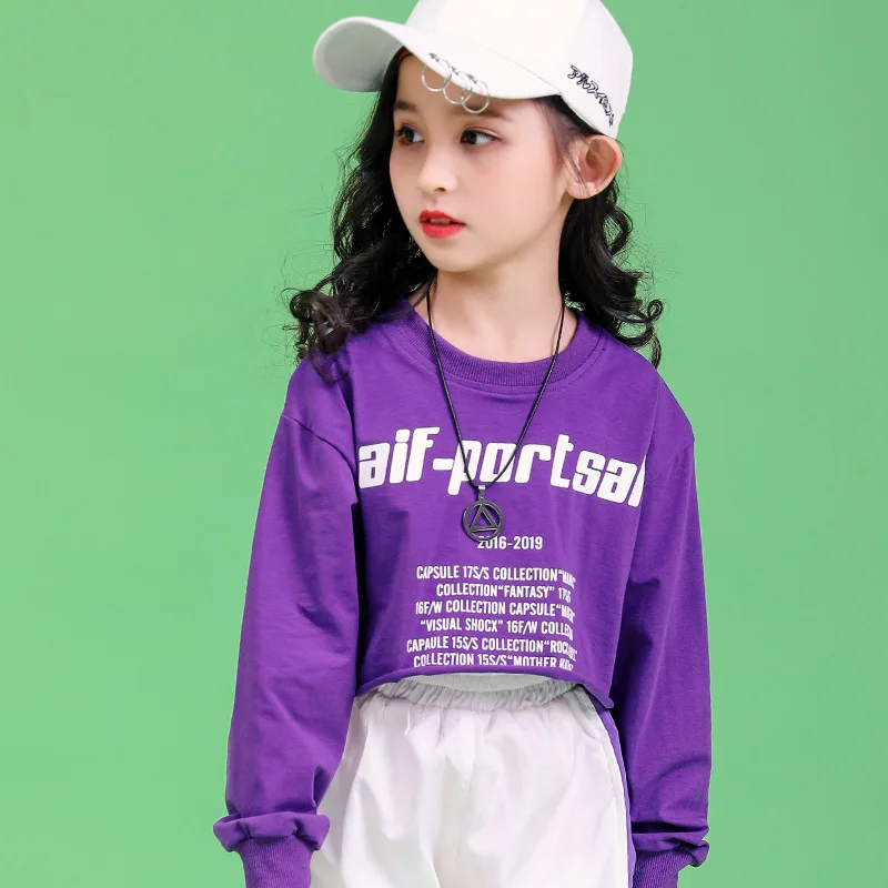 Joggingbroek Voor Meisjes Jazz Dance Kostuum Danskleding Kid Kpop Hiphop Kleding Crop Top Lange Mouw T-Shirt Streetwear